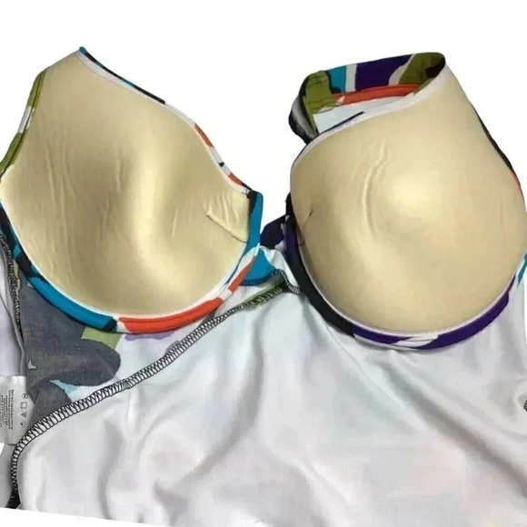 Miraclesuit Womens 14 Tropical Floral Swimsuit White Multicolor Padded Ruched - Picture 6 of 8